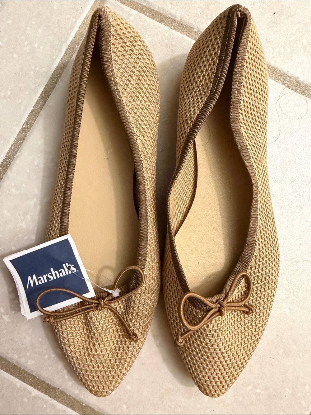 Marshalls Women's Tan Pointed-Toe Knit Ballet Flats-